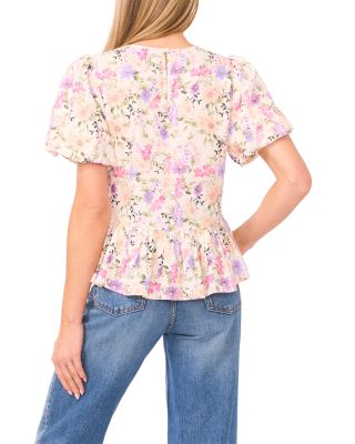 Puff Sleeve Shirred Crewneck Top