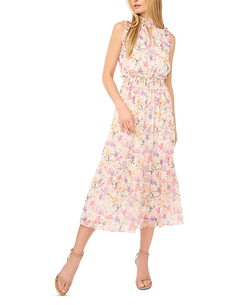 CeCe High Neck Smocking Detail Dress