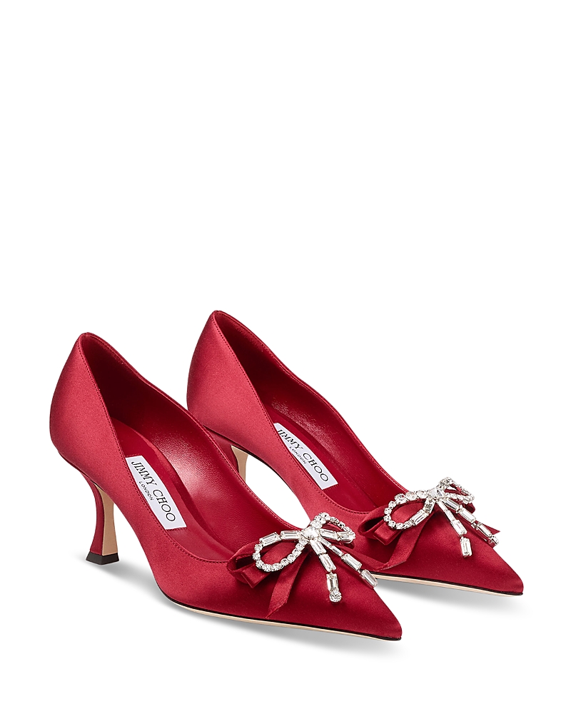 Jimmy Choo Women's Auria 70 Satin Crystal Bow Pumps