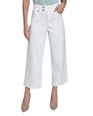 High Rise Scalloped Hem Ankle Jeans in White Denim