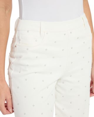 Audrey Pearled Embellished Crop Jeans in Ecru White