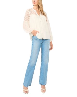 Split Neck Button Front Blouse