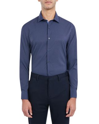 Slim Fit Navy Dot Performance Dress Shirt