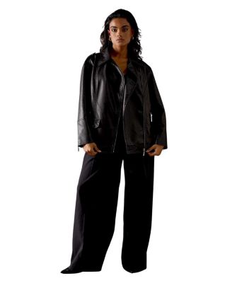 Oversized Whipstitch Leather Look Jacket