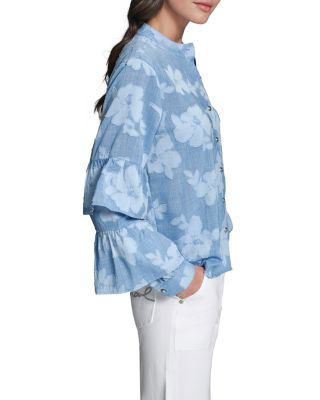 Tiered Ruffled Sleeve Floral Blouse