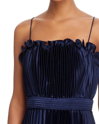 Long Pleated Spaghetti Strap Gown - Exclusive