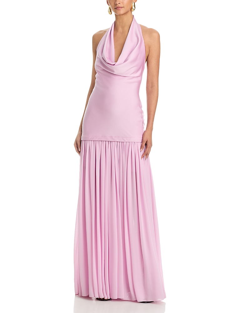 Aqua Cowl Neck Drop Waist Gown - Exclusive