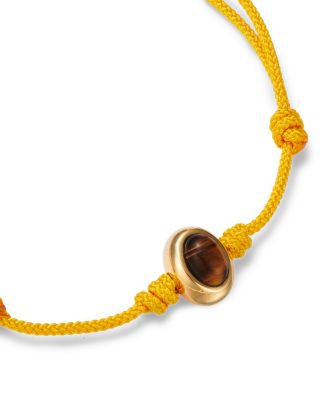 LUIS MORAIS 14K Yellow Gold Malachite Oval Cabochon Eye of the Idol Black Cord Bracelet