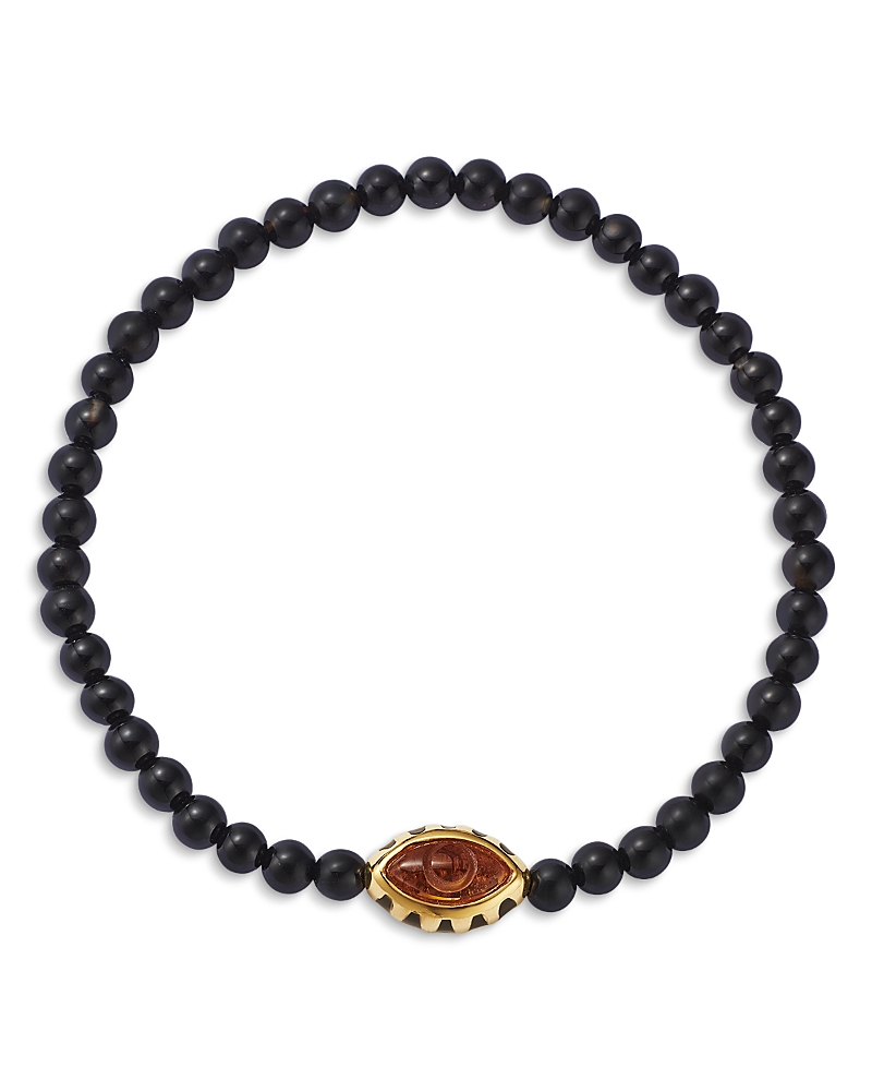 Luis Morais 14K Yellow Gold Yellow Aventurine Eye of the Idol Tiger Eye Bead Bracelet