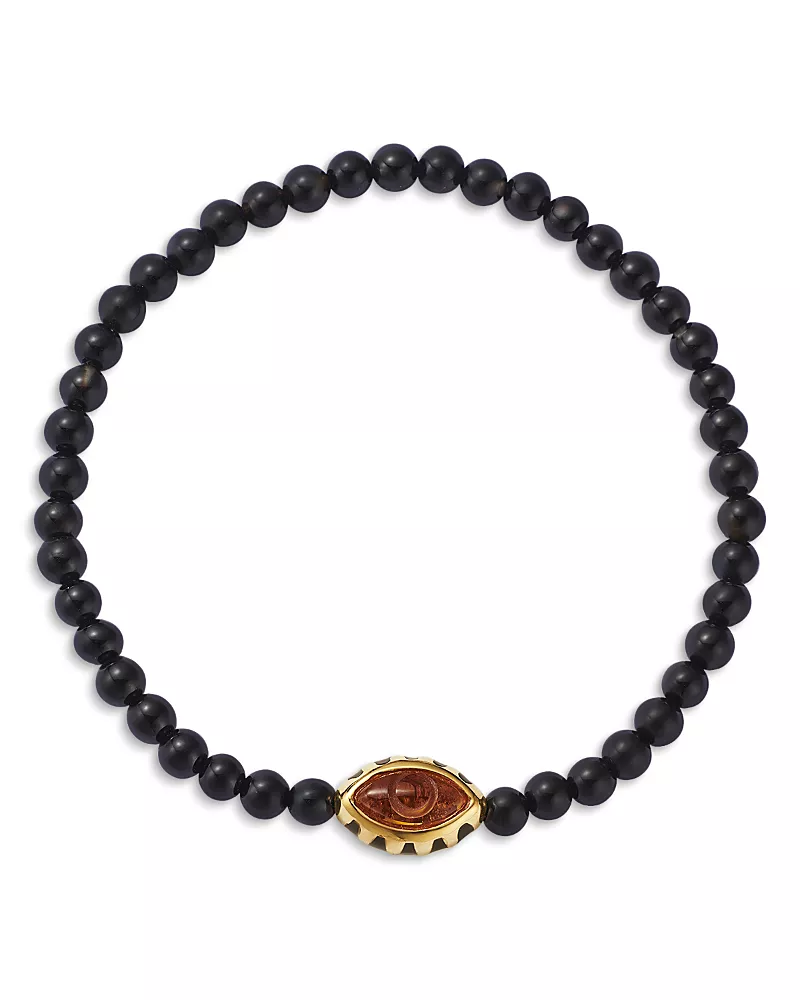 Luis Morais 14K Yellow Gold Yellow Aventurine Eye of the Idol Tiger Eye Bead Bracelet