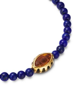 14K Yellow Gold Citrine Eye of the Idol Lapis Lazuli Bead Bracelet