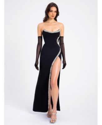  Xoana Crystal Embellished High Slit Gown