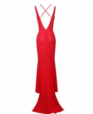  Ulanda Chiffon Lace Backless Maxi Train Dress