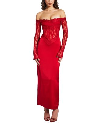  Nessa Lace Satin Corset Maxi Dress