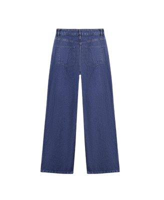  Eyelet Detail Wide-Leg Denim Pants in Medium Blue