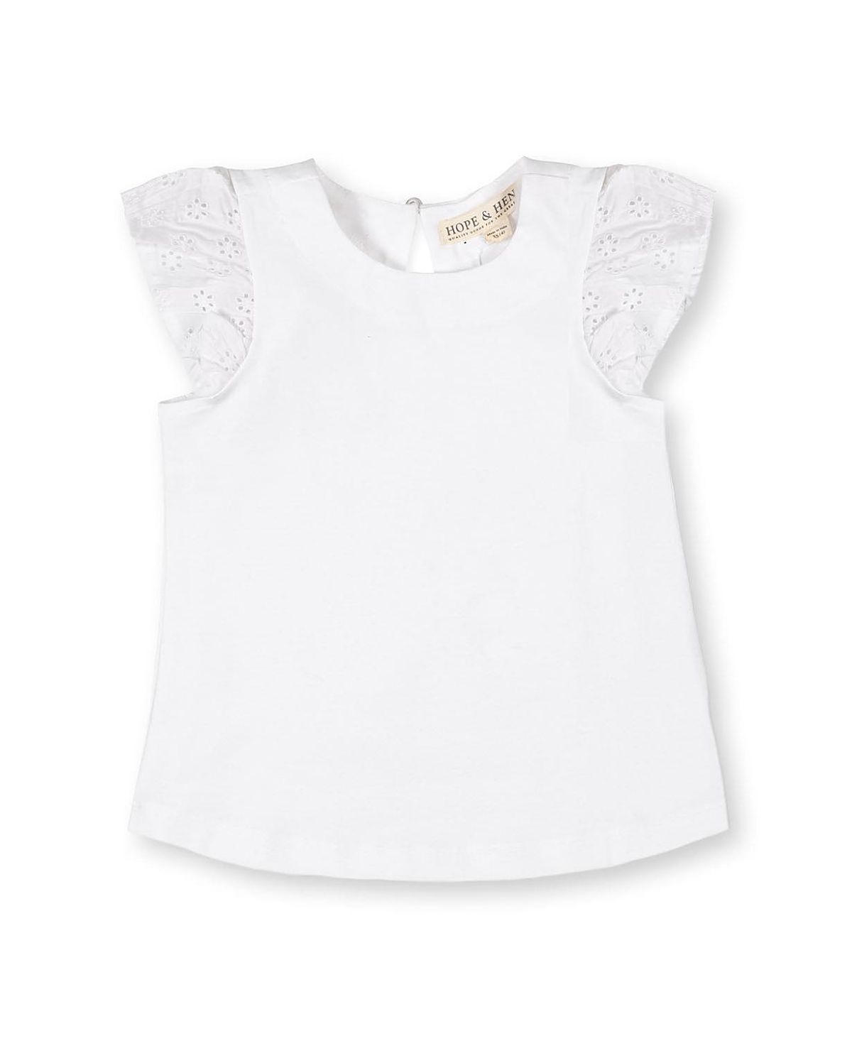 Hope & Henry Girls' Organic Knit Top with Eyelet Flutter Sleeves - Little Kid, Big Kid