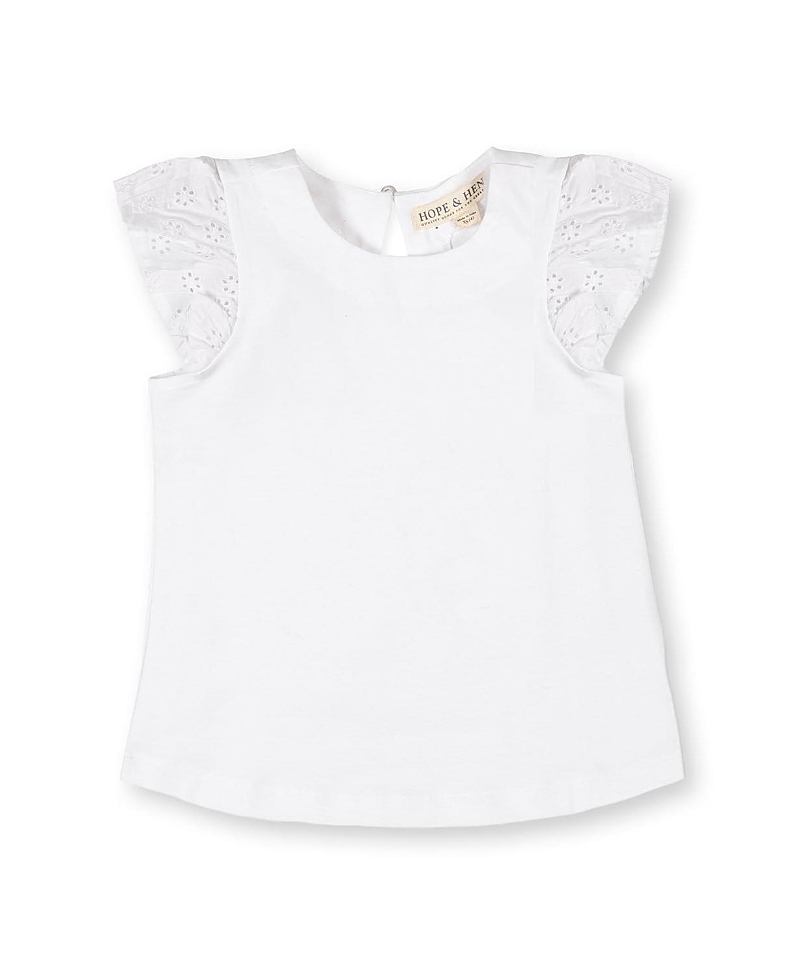 Hope & Henry Girls' Organic Knit Top with Eyelet Flutter Sleeves - Little Kid, Big Kid