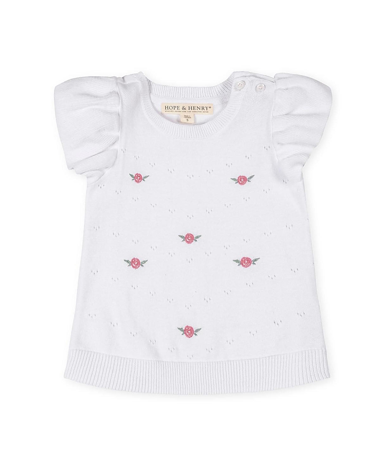 Hope & Henry Girls' Organic Ruffle Sleeve Pointelle Sweater - Little Kid, Big Kid