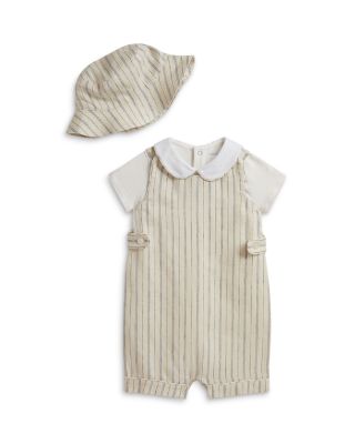Boys' Linen-Blend Bodysuit, Striped Overall & Hat Set - Baby