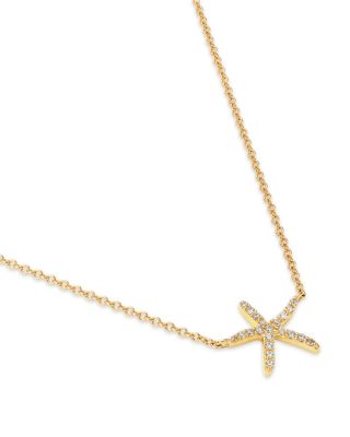 14K Yellow Gold Diamond Starfish Pendant Necklace - Exclusive