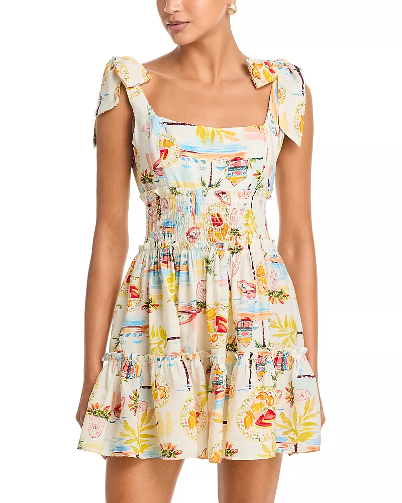 Aqua Spring Picnic Smocked Tie Tank Dress - Exclusive