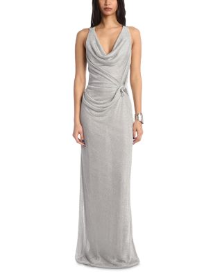 Knit Gathered Cowl Neck Dress