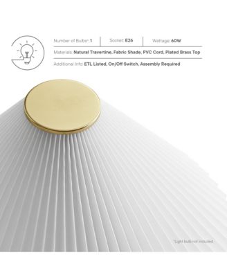 Cove Travertine Table Lamp With Pleated Shade