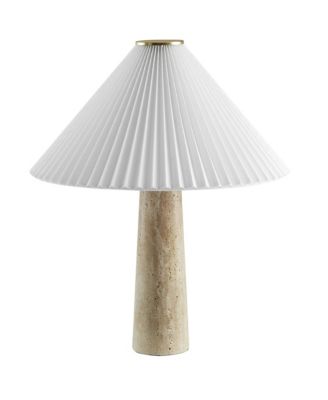 Cove Travertine Table Lamp With Pleated Shade