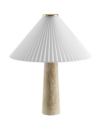 Cove Travertine Table Lamp With Pleated Shade
