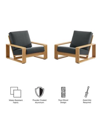 Lirienne Outdoor Patio Aluminum Faux Wood Armchairs, Set of 2
