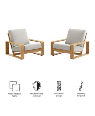 Lirienne Outdoor Patio Aluminum Faux Wood Armchairs, Set of 2