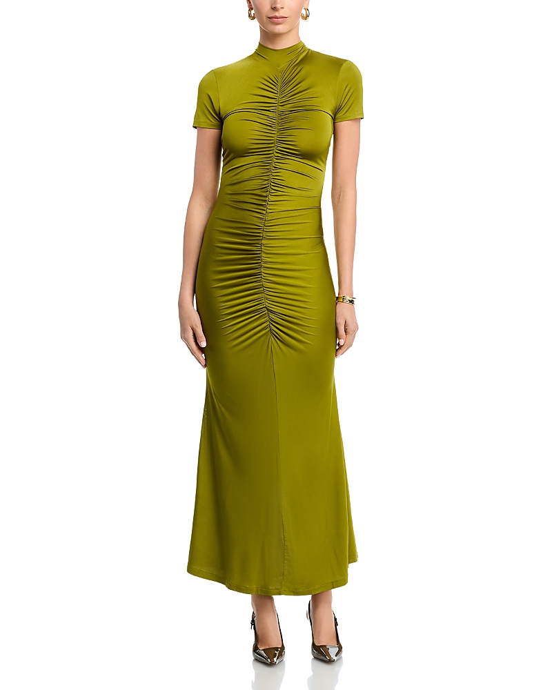 Toccin Gracelyn Mock Neck Short Sleeve Ruched Midi Dress