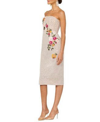  Beth Strapless Beaded Floral Midi Dress