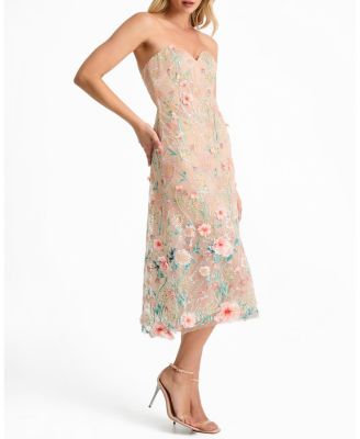  Francine Sweetheart Strapless Floral Midi Dress