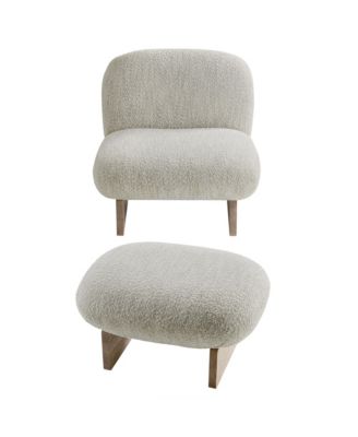  Loyal Boucle Fabric Accent Chair and Ottoman, Set of 2