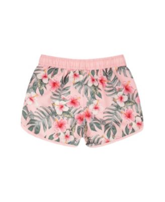 Girls' Elastic Waist Drawstring Hibiscus Swim Shorts - Little Kid