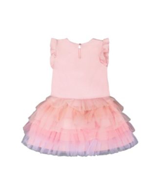  Girls' Bi-Material Short Flutter Sleeve Dress - Little Kid
