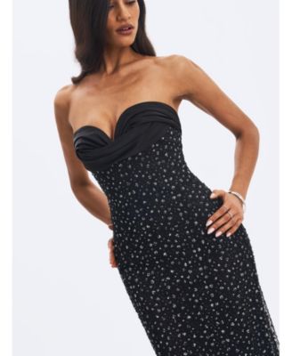  Preslie Satin and Crystal Mesh Sheath Maxi Dress