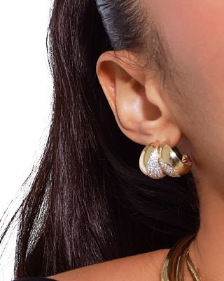 14K Yellow Gold Diamond Dipped Profusion Bubble Huggie Hoop Earrings