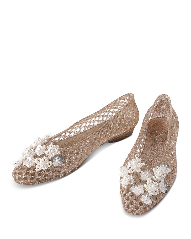 Heavenly Jelly Women's Daisy Sequin & Imitation Pearl Flower Gold Jelly Shoes