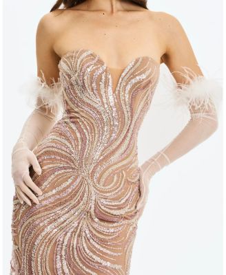  Quinn Feather Trimmed Opera-Length Gloves