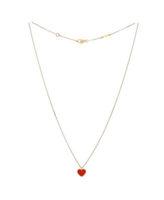  Sweet Alhambra Heart Pendant Necklace 18K Rose Gold and Carnelian, 15.5"
