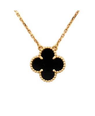  Vintage Alhambra Pendant Necklace 18K Gold and Onyx, 16.25"