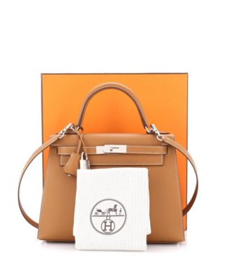 Kelly 28 Handbag Brown Epsom with Palladium Hardware