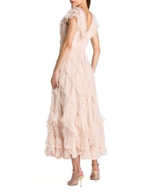  Micro Ruffle Cap Sleeve A-Line Midi Dress