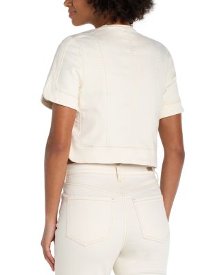 Collarless Short Sleeve Cropped Jacket