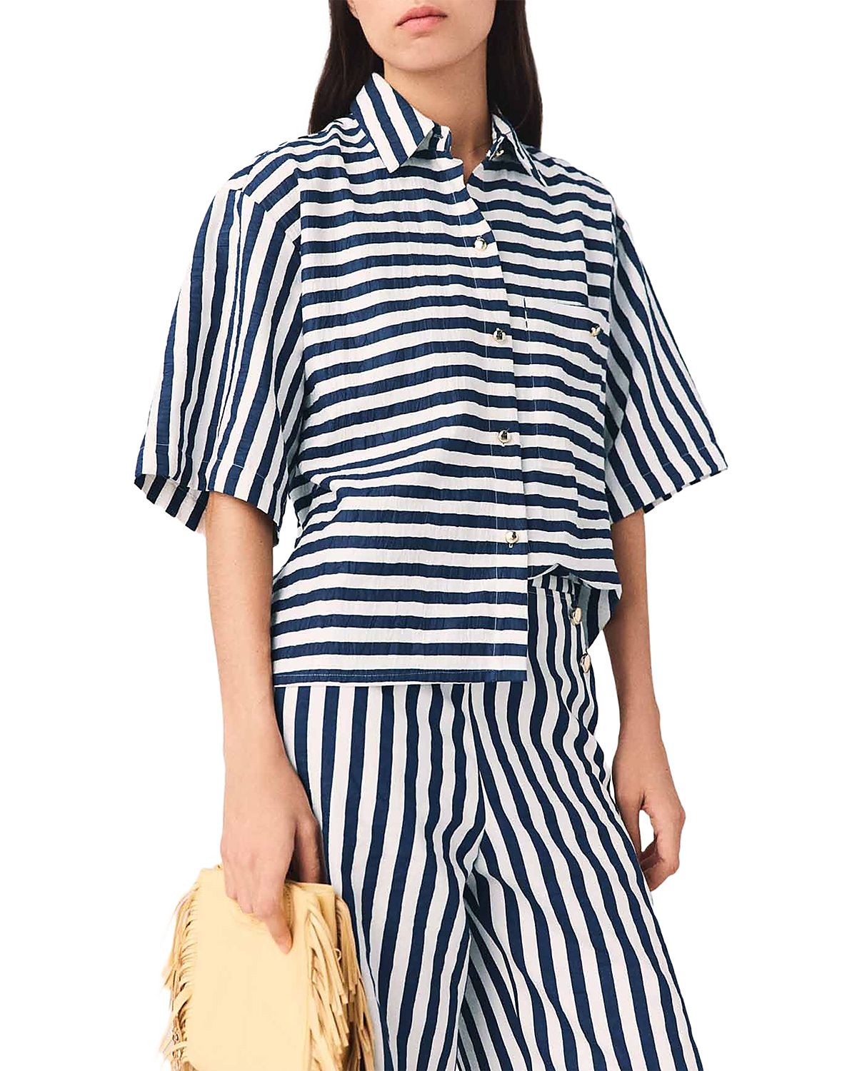 Maje Calais Cropped Stripe Shirt