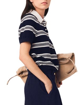 Striped Rhinestone Collar Polo