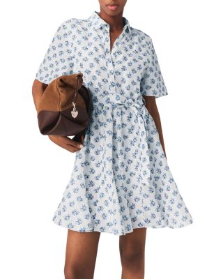Short Patterned Linen-Blend Dress