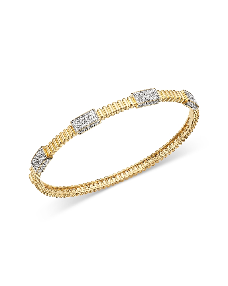 Bloomingdale's Fine Collection Diamond Cluster Station Textured Bangle Bracelet in 14K Yellow Gold, 1.0 tcw